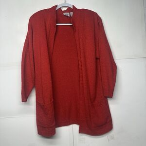 Huntington Ridge Women’s Medium Red Open Front Cardigan Sweater 100% Acrylic